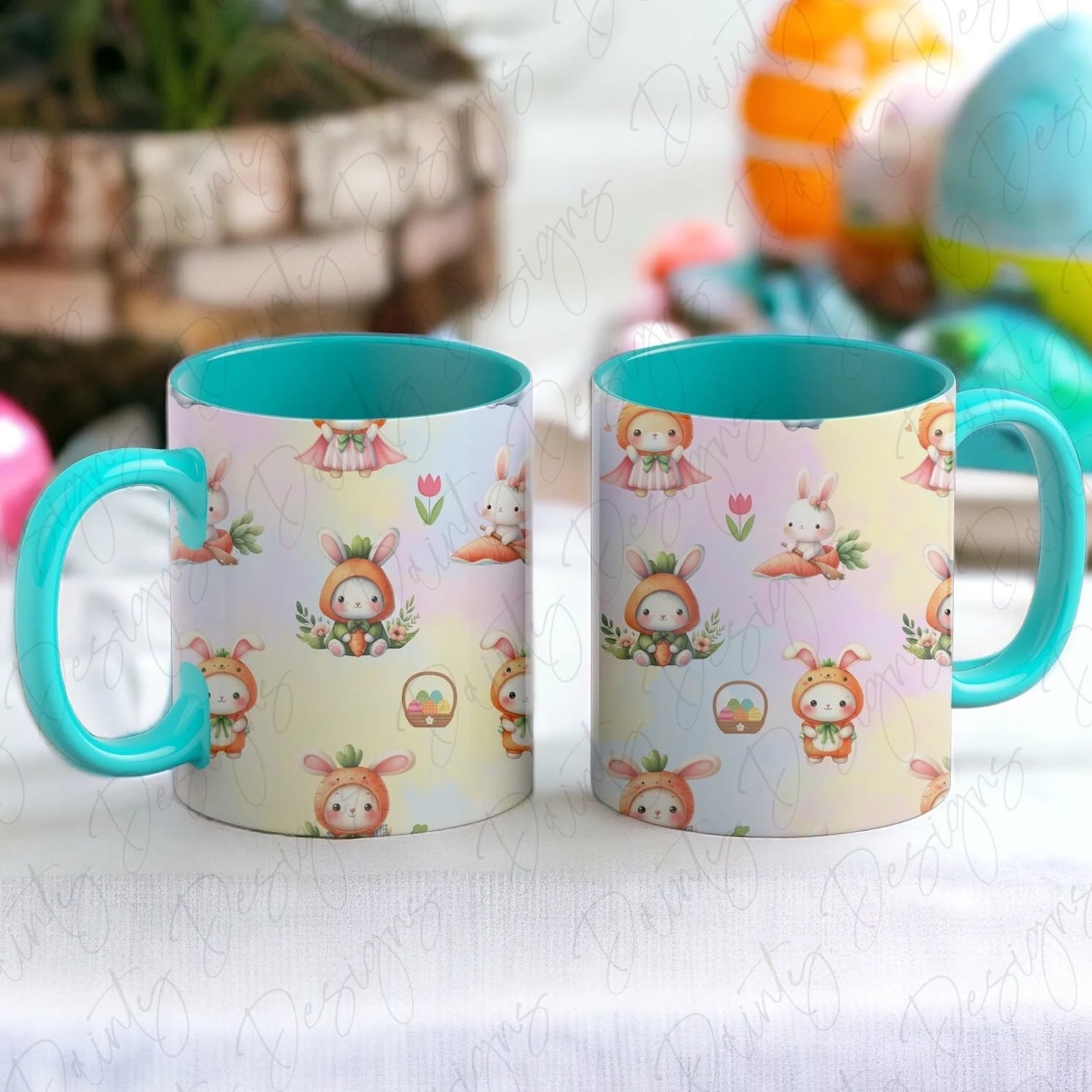 Easter Bunny Mug Wrap, Watercolor Easter Eggs Design (Digital Download)