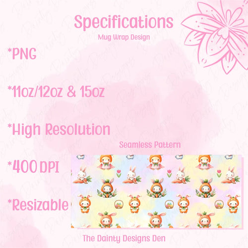 Easter Bunny Mug Wrap, Watercolor Easter Eggs Design (Digital Download)